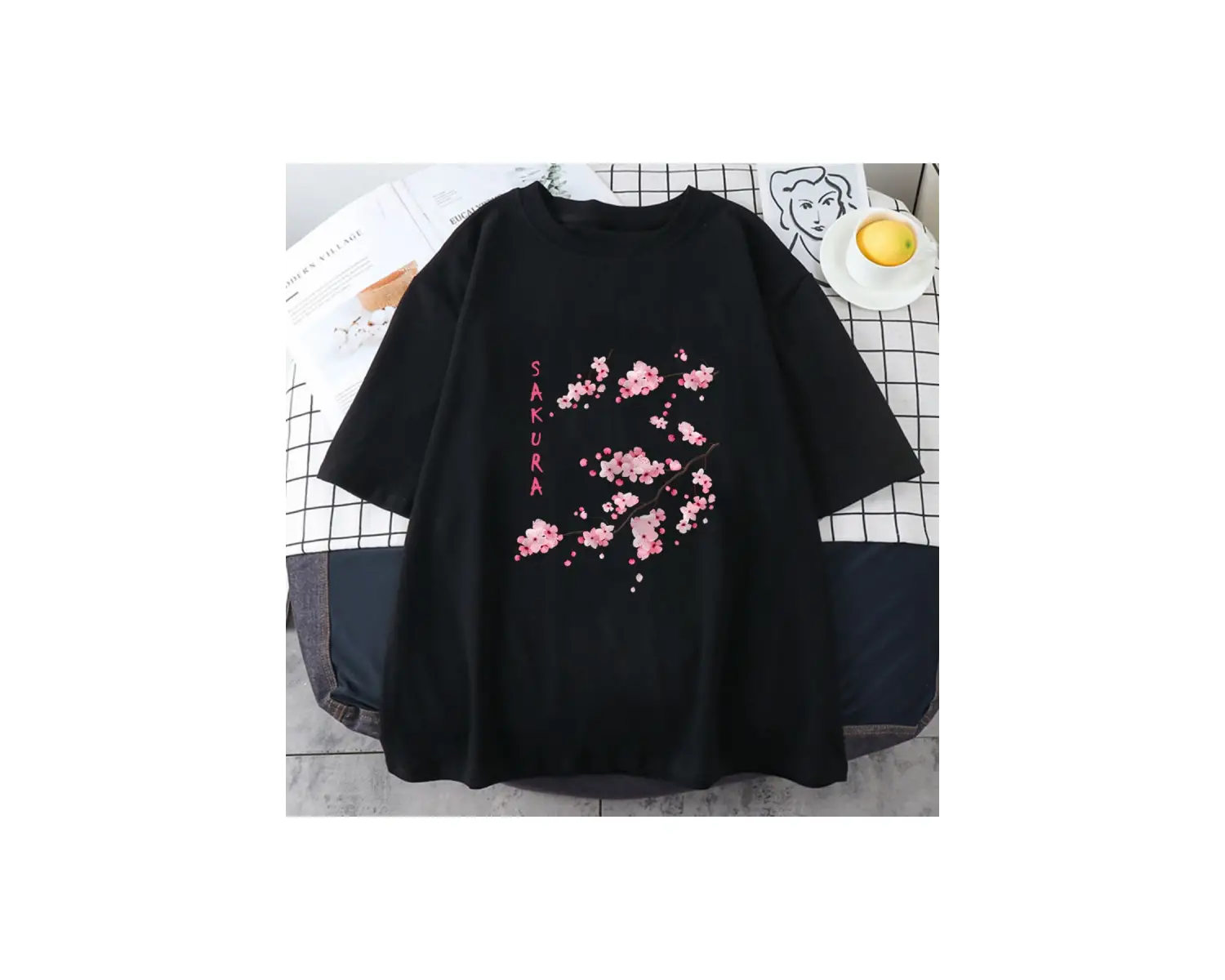 Beyaz Sakura kiraz çiçeği komik güzel baskı Tee gömle