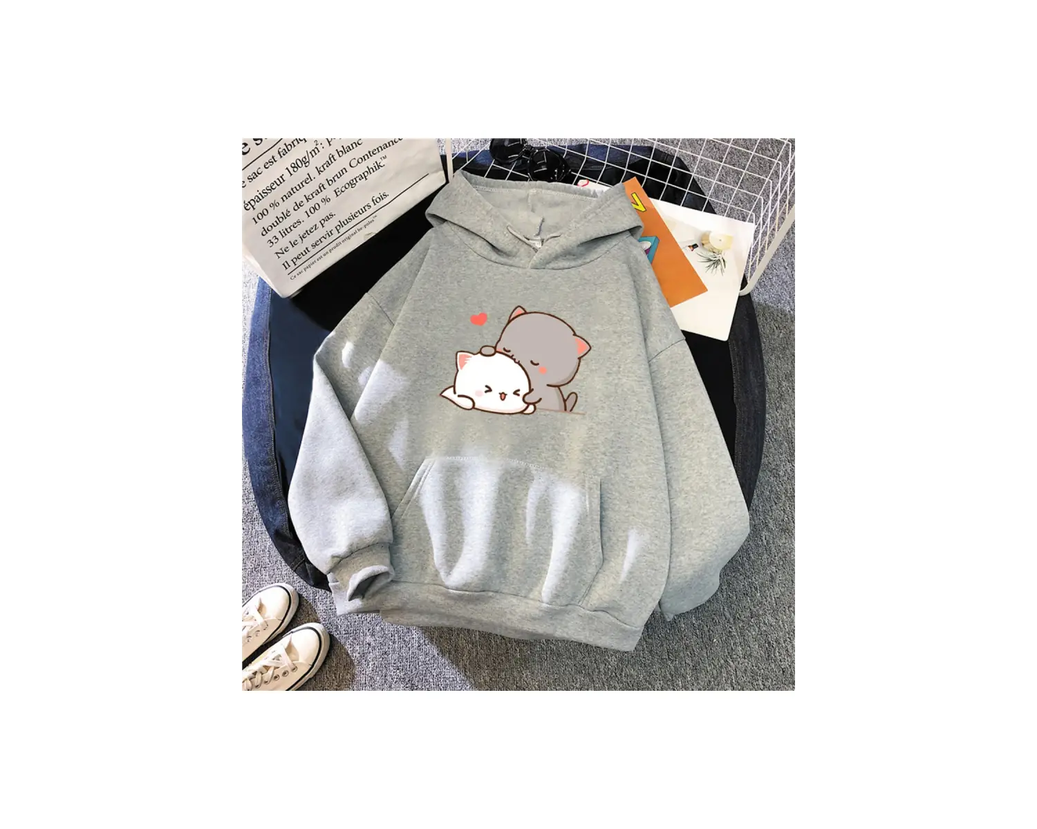 Beyaz Şeftali kedi Kawaii Hoodie 2021 sevimli üstleri boy karikatür