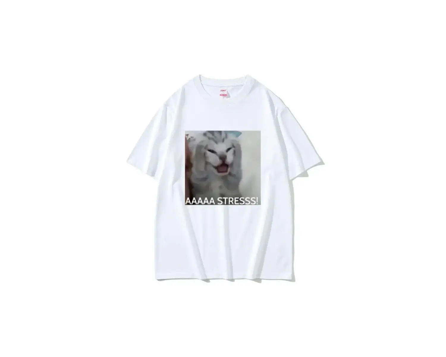 Beyaz Sevimli Komik Stresli Kedi Meme Tshirt Yaz Gevşek K