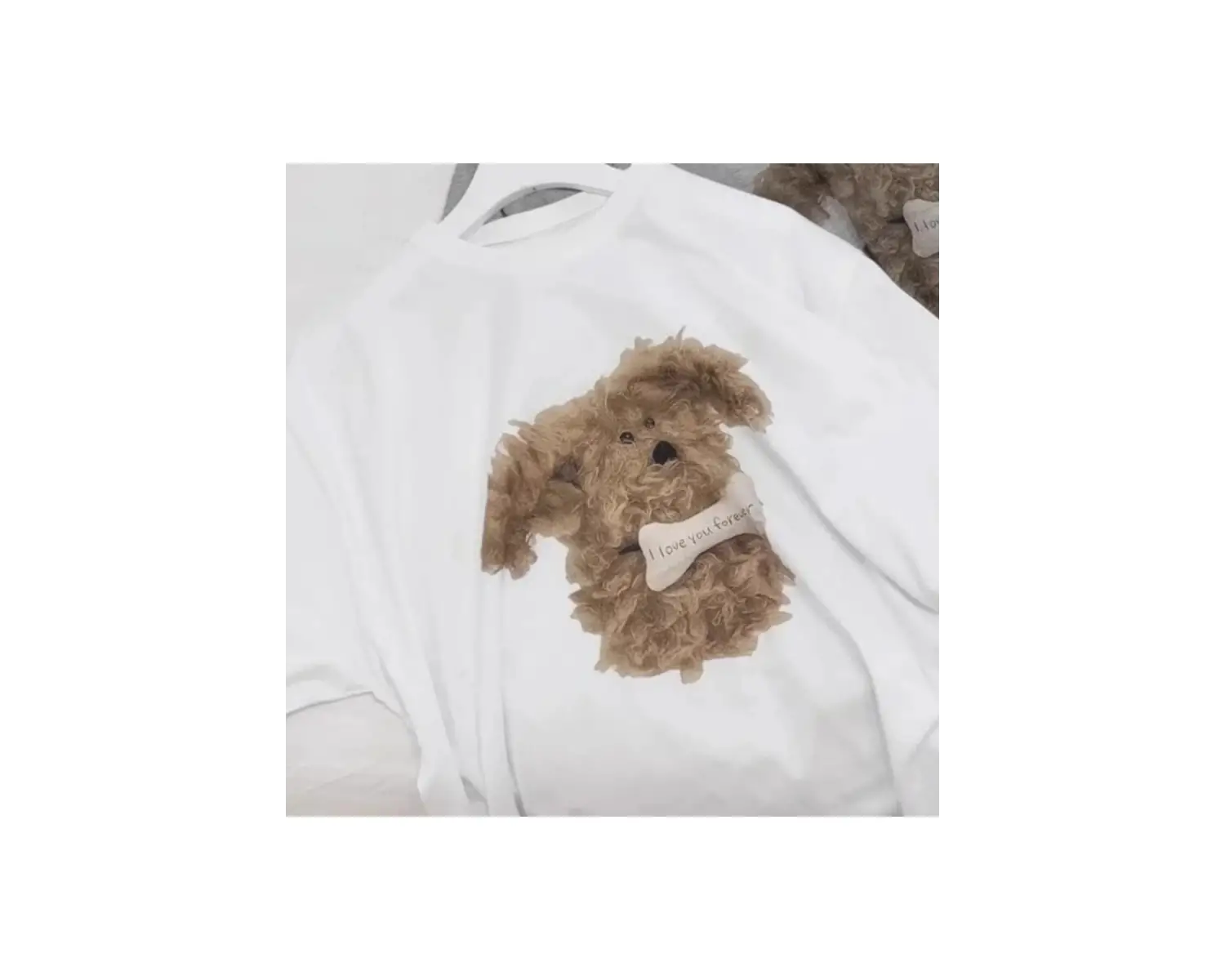 Beyaz Sevimli Köpek Desen Baskılı Gevşek Yuvarlak Ne Ort Sve Basit Yeni Sle Rah