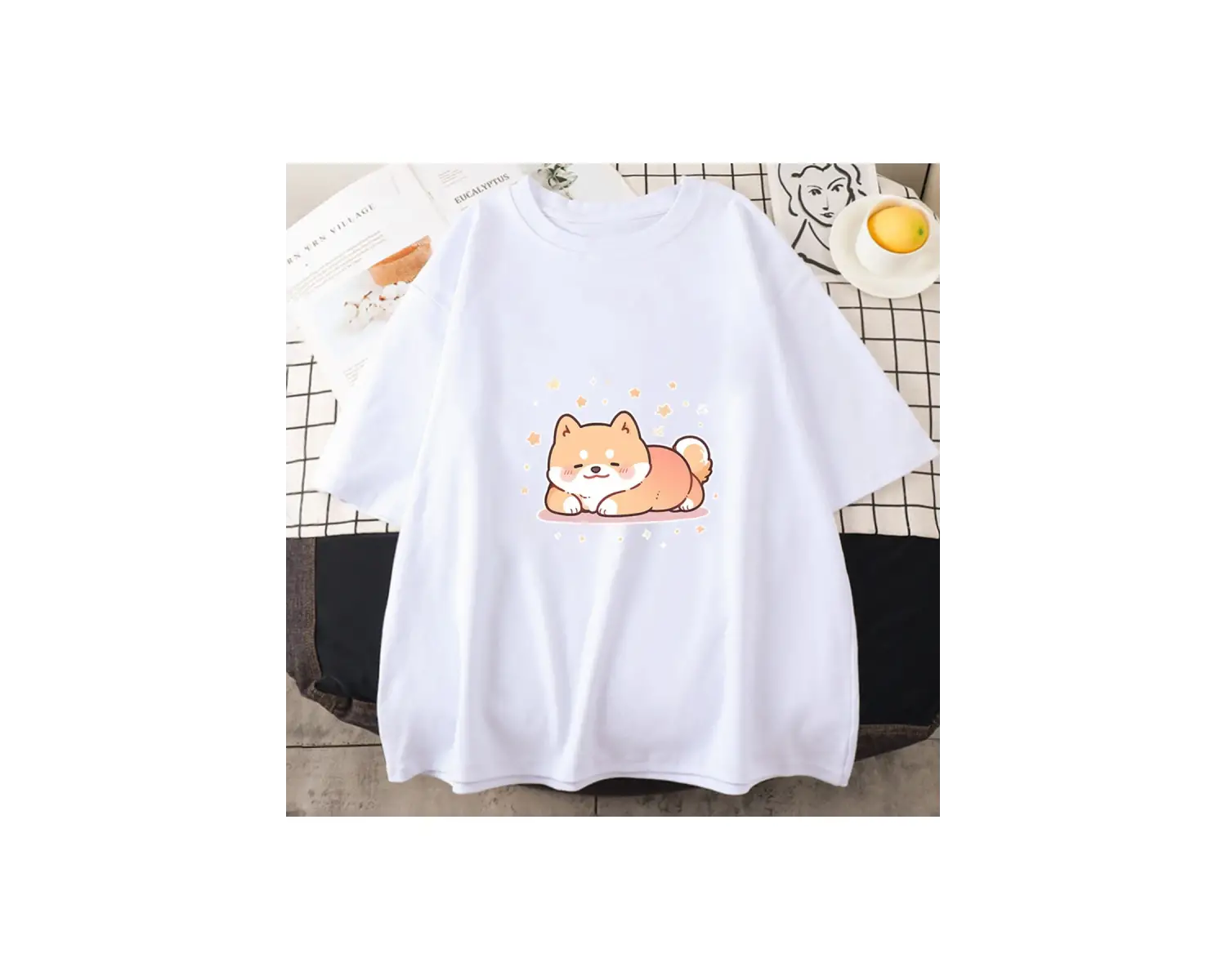 Beyaz Shiba Inu Köpek Baskı Yaz/ O-Boyun Stree