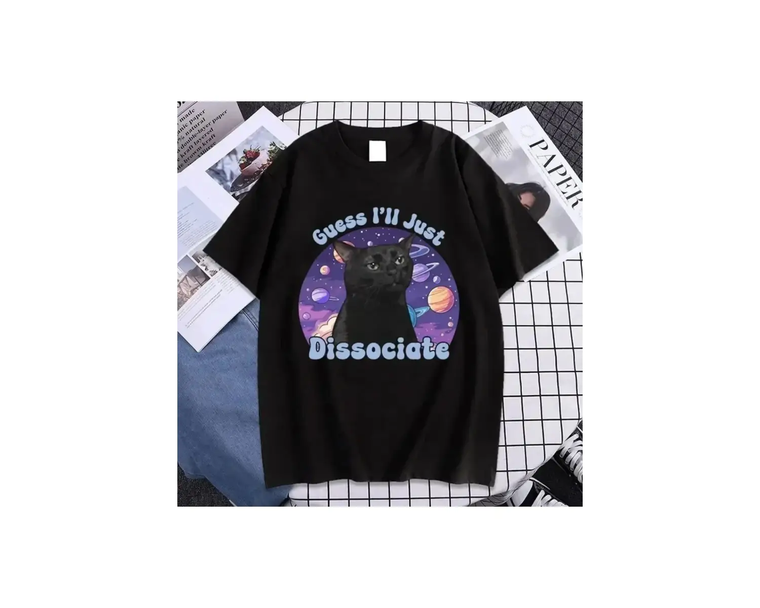 Beyaz Siyah Kedi Komik Meme Grafik Tshirt Yaz Vintage Güzellik T