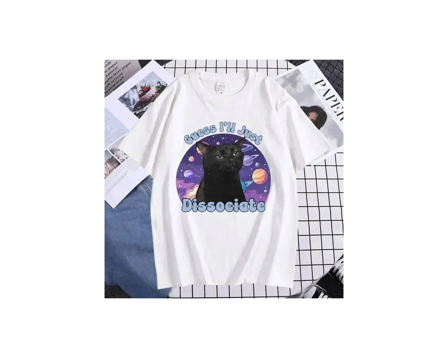 Beyaz Siyah Kedi Komik Meme Grafik Tshirt Yaz Vintage Güzellik T