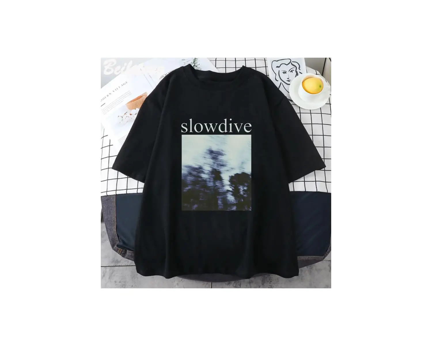 Beyaz Slowdive leri Harajuku Tshirt Vintage El