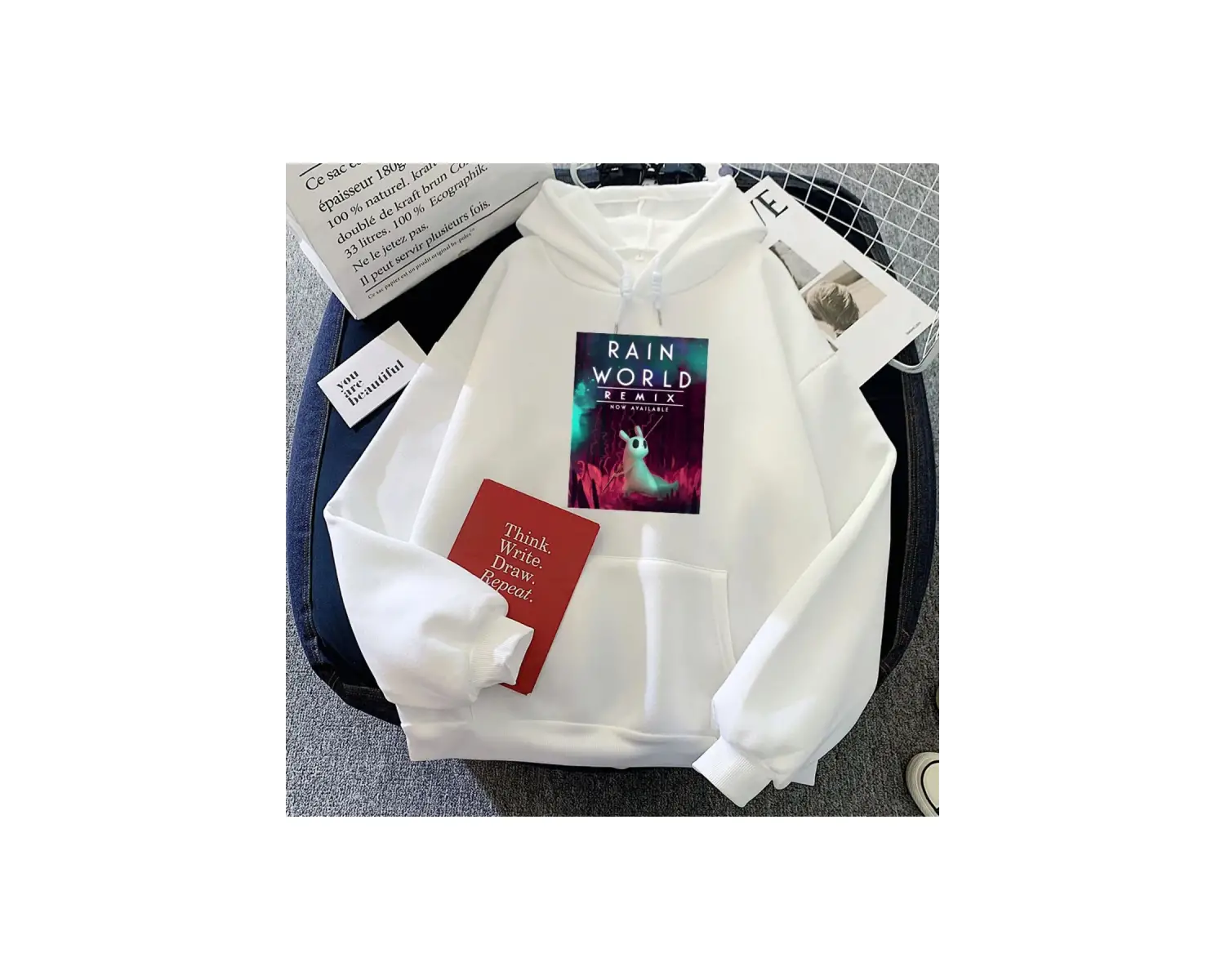 Beyaz Slug kedi oyunu yağmur dünya Hoodies karikatür grafik