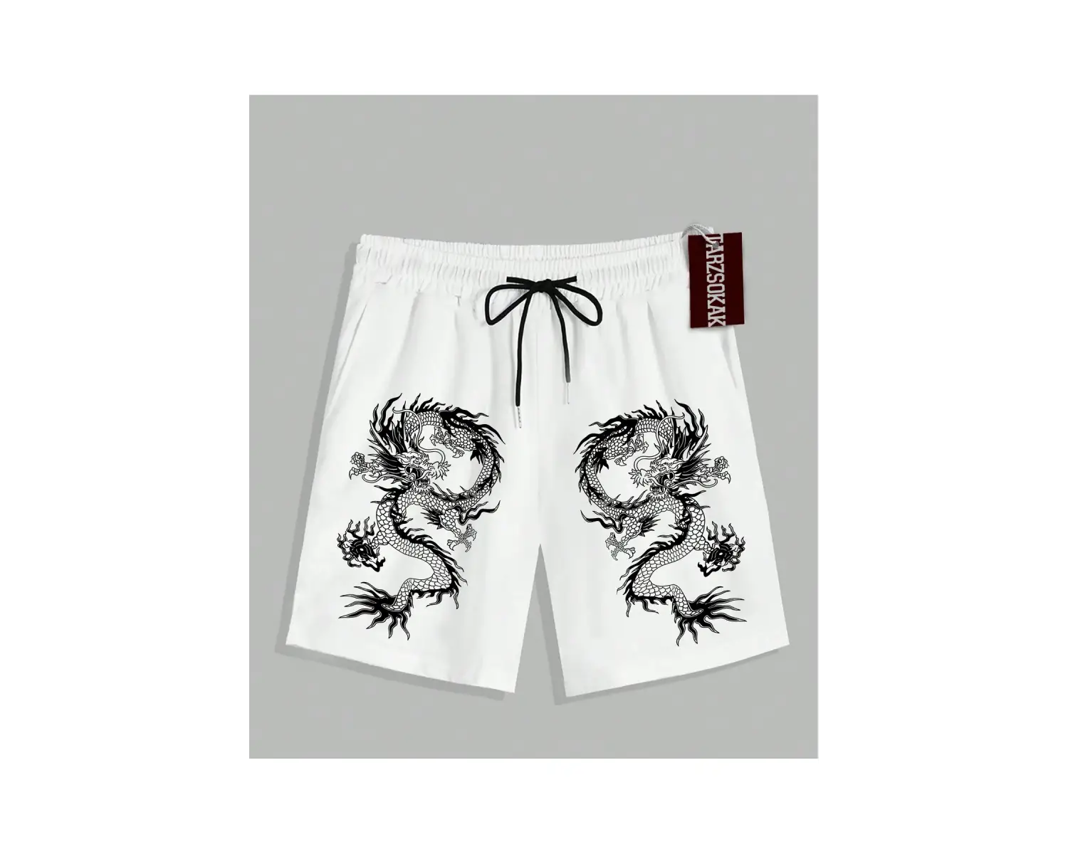 Beyaz Şort KOD Trend EMRG Erkek Ejderha Baskılı