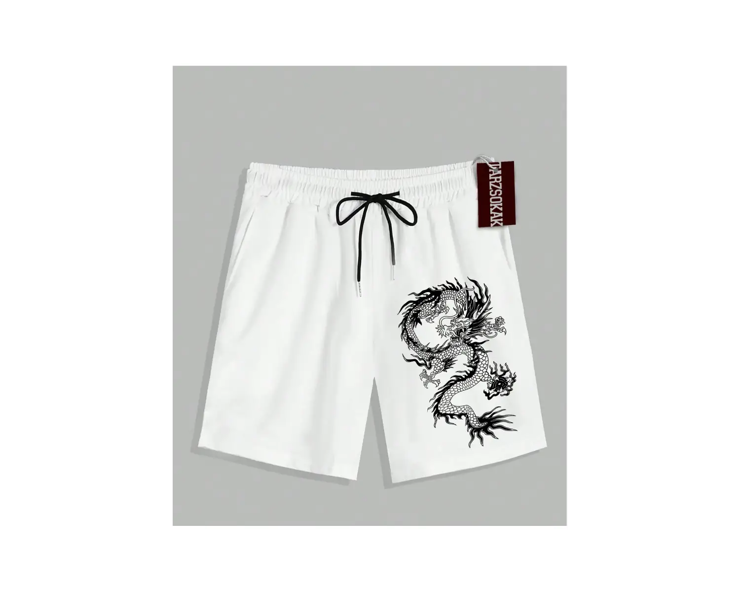 Beyaz Şort KOD Trend EMRG Erkek Ejderha Baskılı