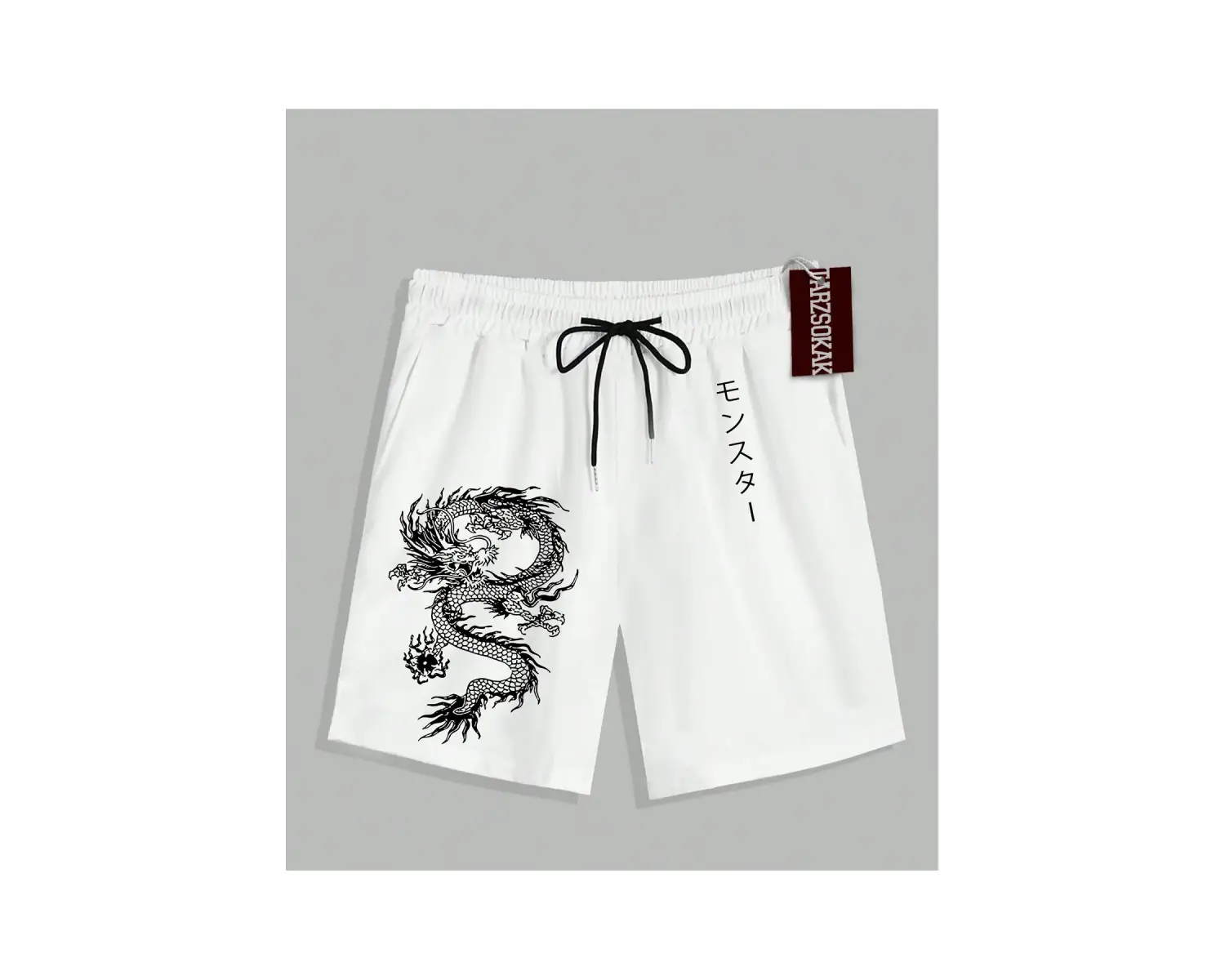 Beyaz Şort KOD Trend EMRG Erkek Ejderha Baskılı