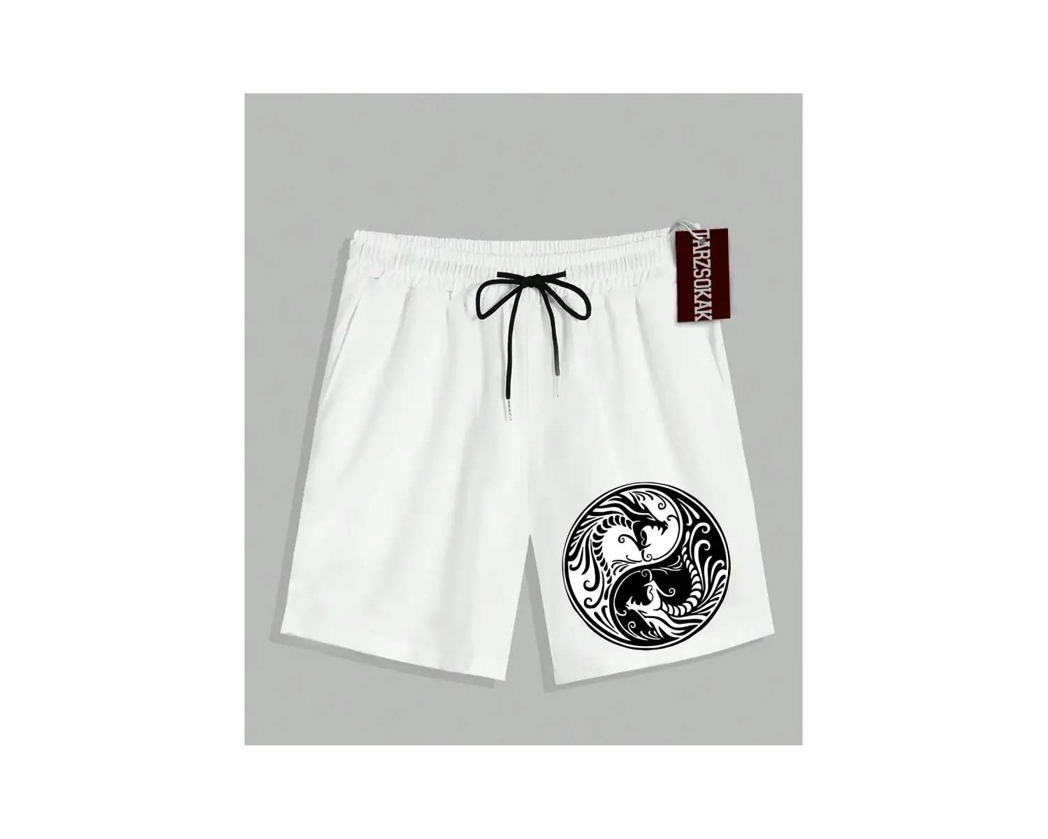 Beyaz Şort KOD Trend EMRG Erkek Ejderha Baskılı