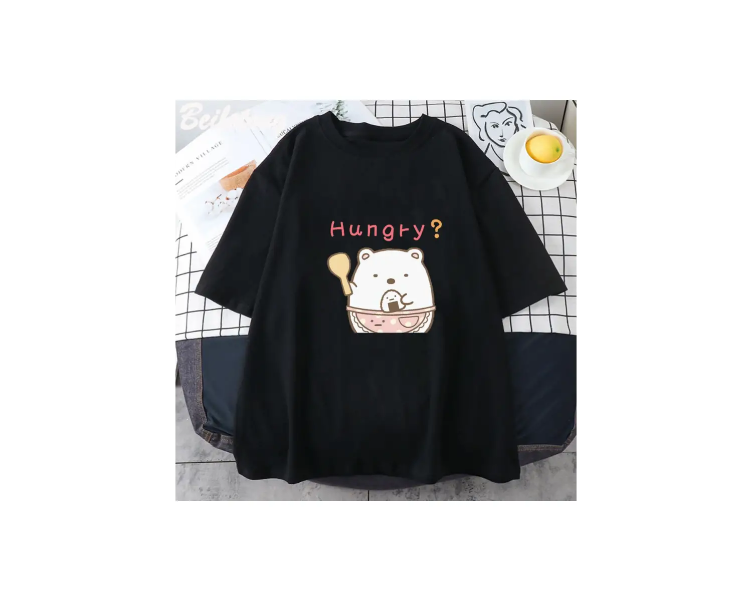 Beyaz Sumikko Gurashi Kawaii li Ekip Boyun Saf Tee