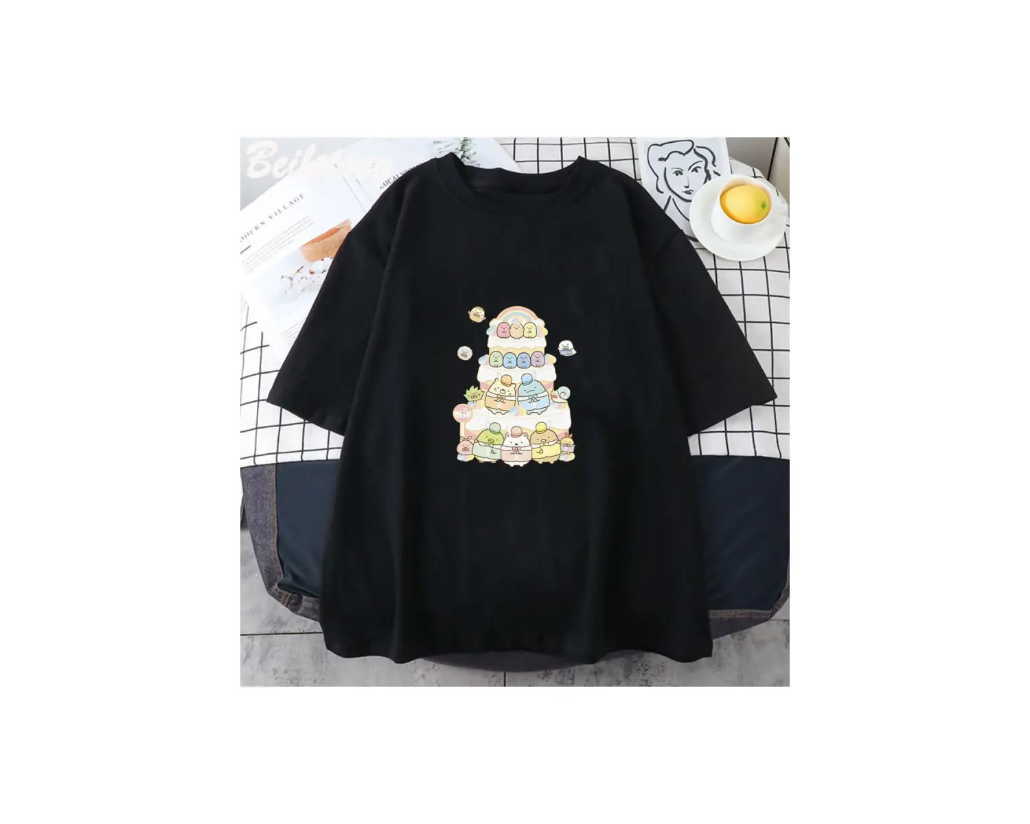 Beyaz Sumikko Gurashi Kawaii Yaz Hip Hop Karikatür Grafik Baskı T S