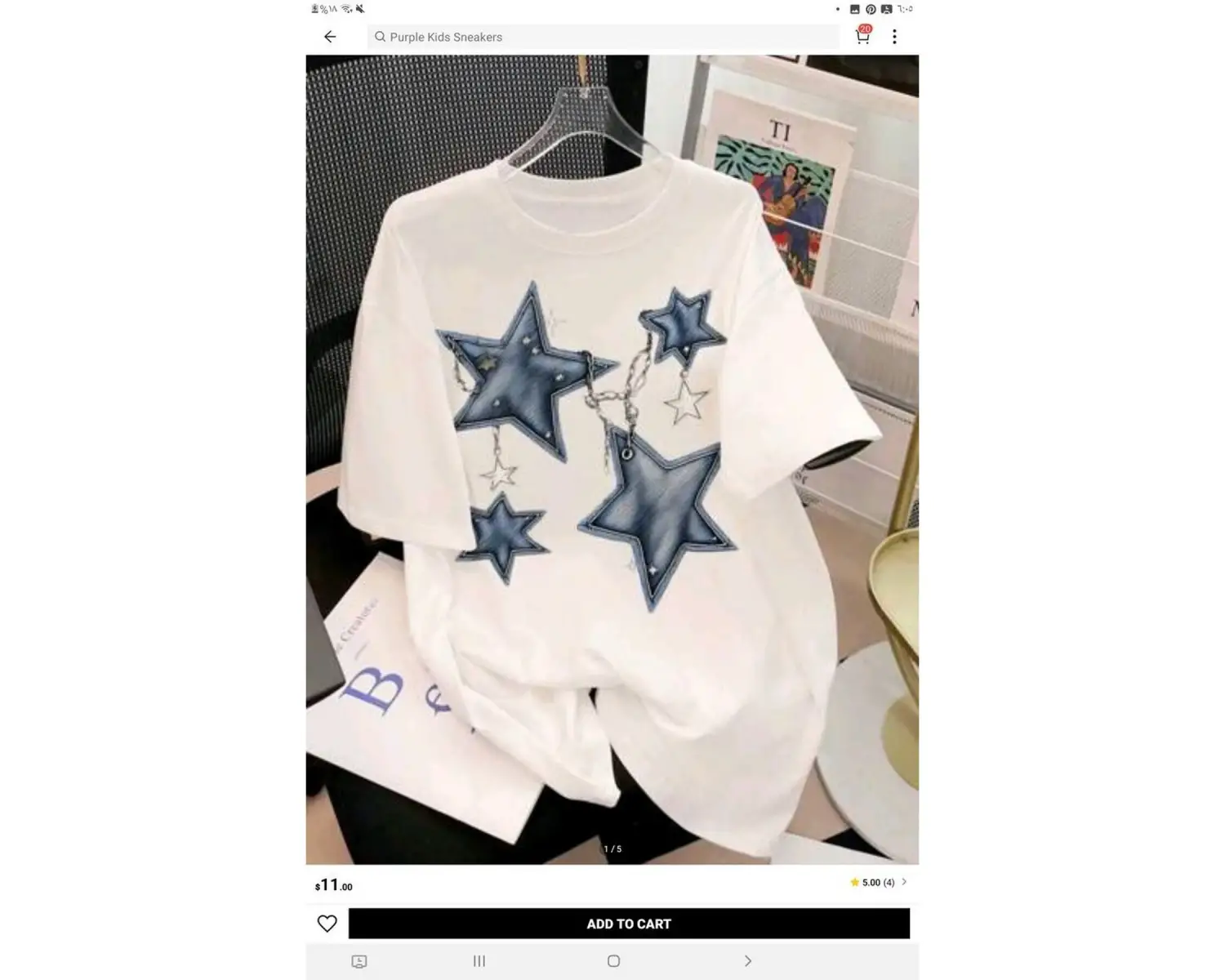 BEYAZ T SHIRT YILDIZ DESENLİ