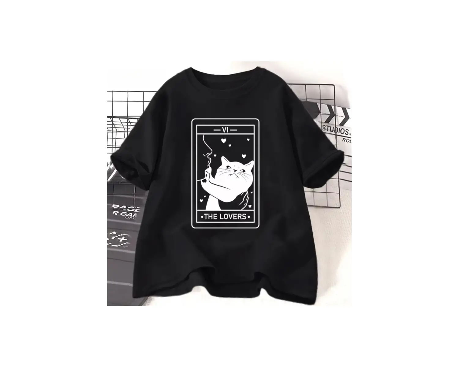 Beyaz Tarot Aşıklar Kedi Sevgilisi Çılgın Kedi an Grafik Tees Harajuk