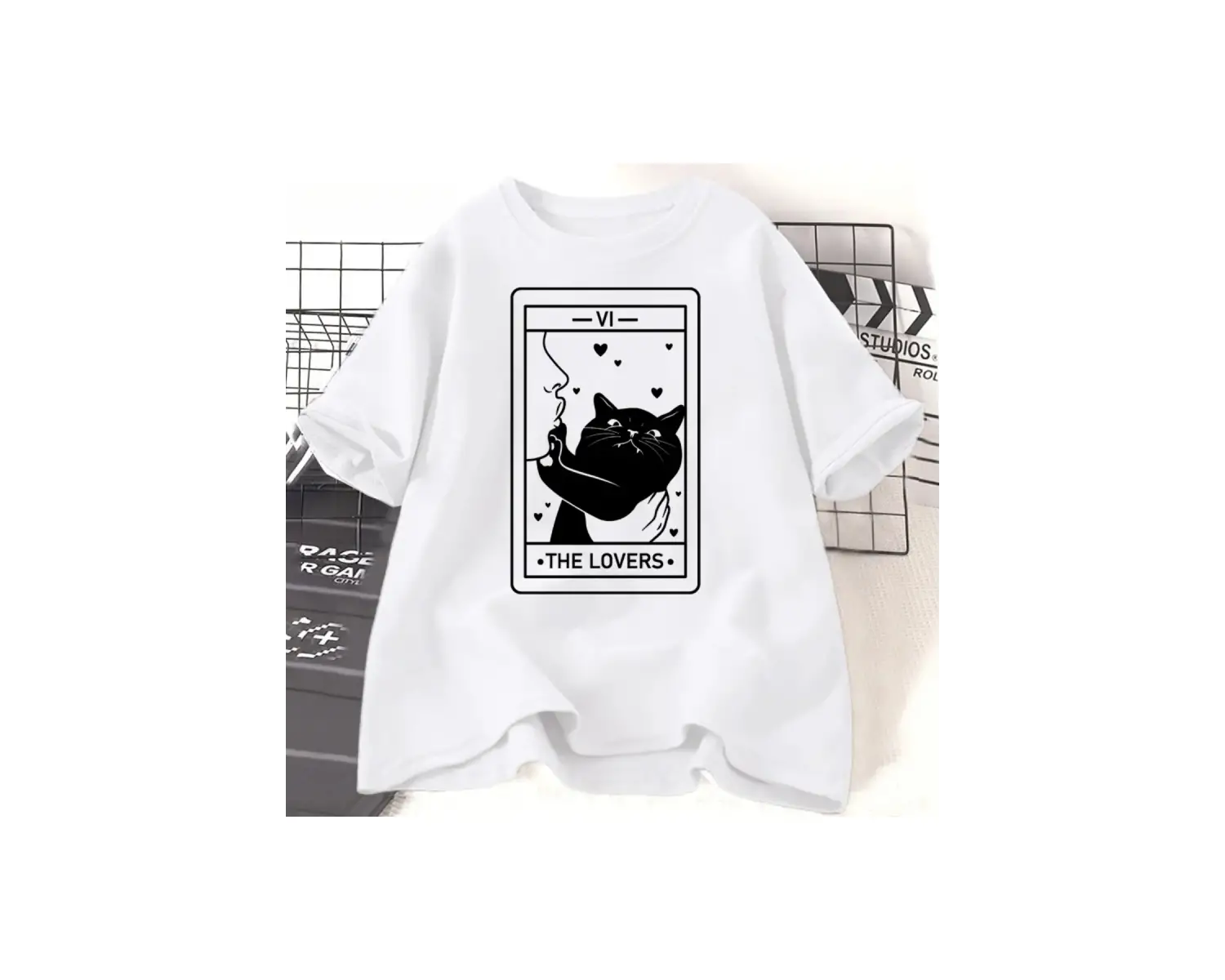 Beyaz Tarot Aşıklar Kedi Sevgilisi Çılgın Kedi an Grafik Tees Harajuk