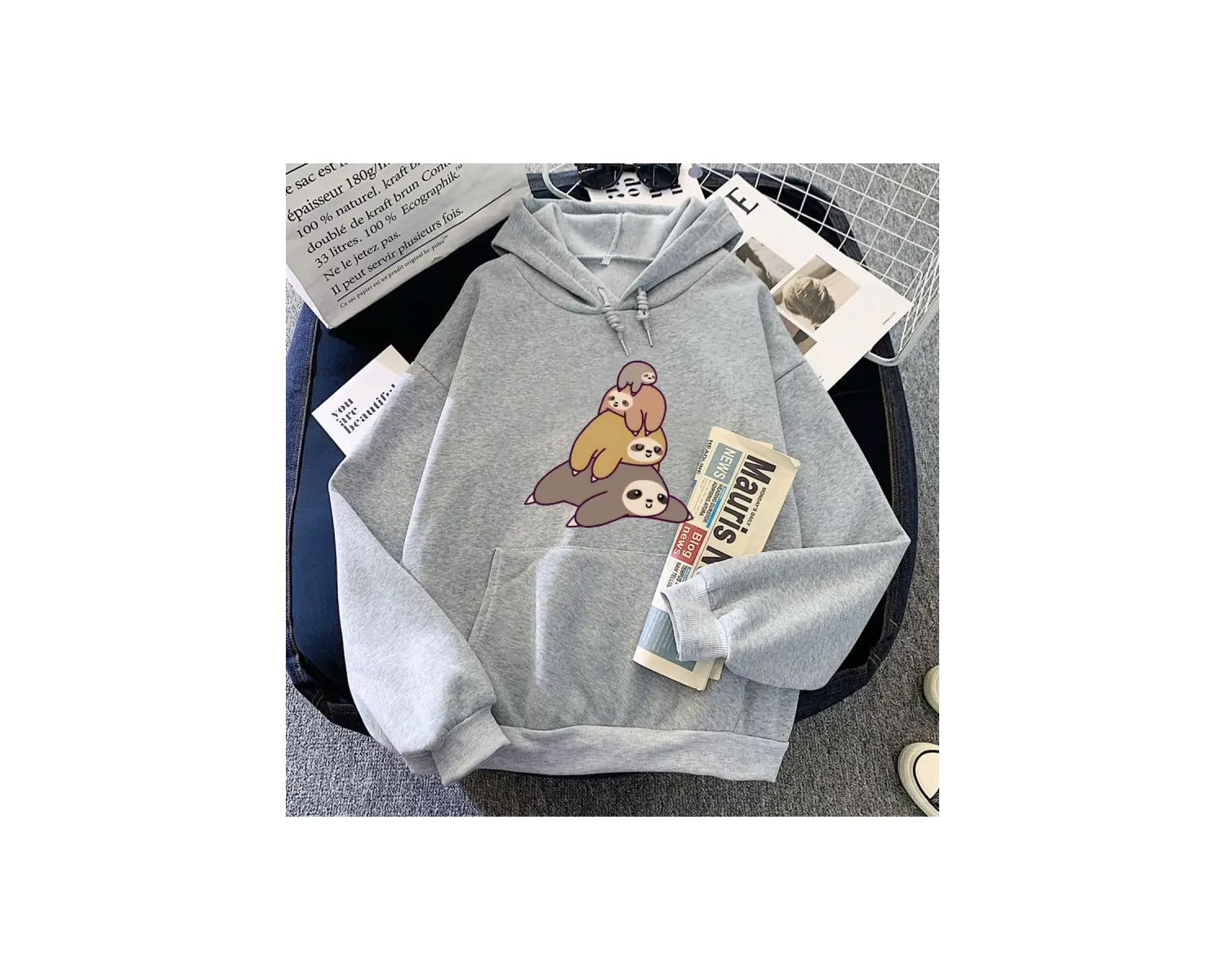 Beyaz Tembellik rakun grafik Hoodies karikatür Kawaiisevimli