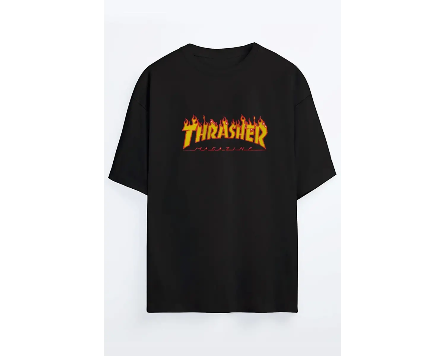 Beyaz Trasher Baskılı Unisex Ovesize T-shirt