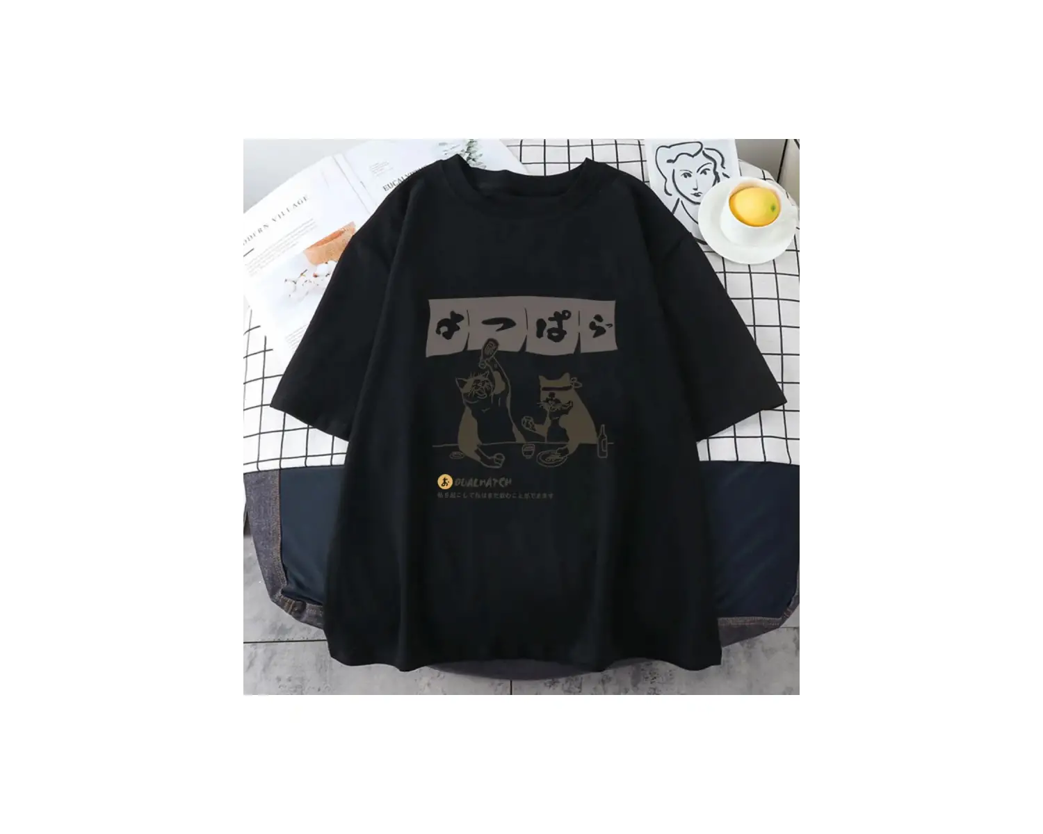 Beyaz Tshirt Streetwear japon Harajuku komik içme kedi yaz karikatür T S