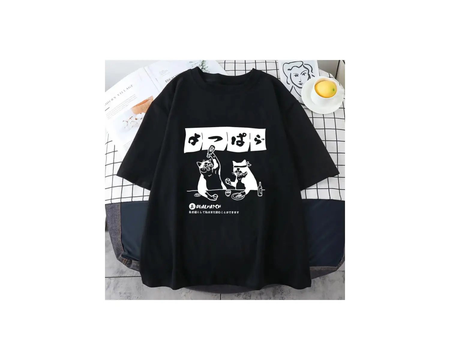 Beyaz Tshirt Streetwear japon Harajuku komik içme kedi yaz karikatür T S