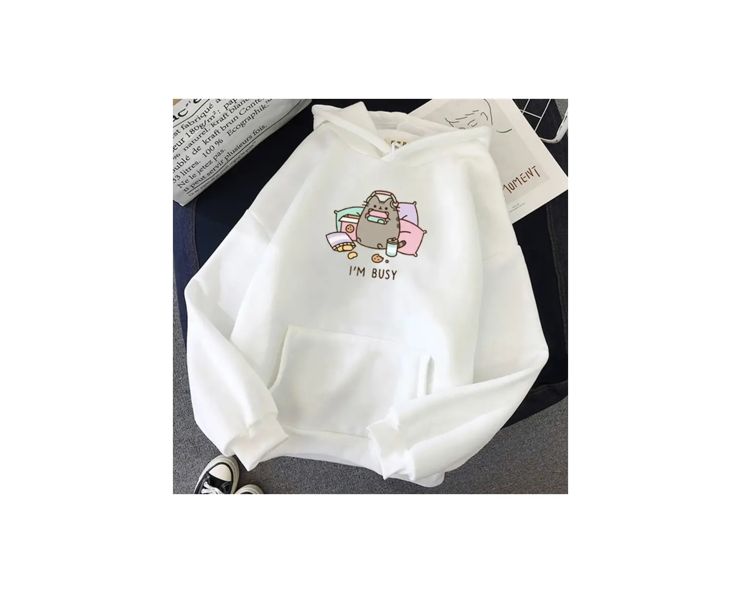 Beyaz Unisex 2021 komik kedi Hoodie moda Kawaii kore Harajuku 90 s karikatür elbise kadı