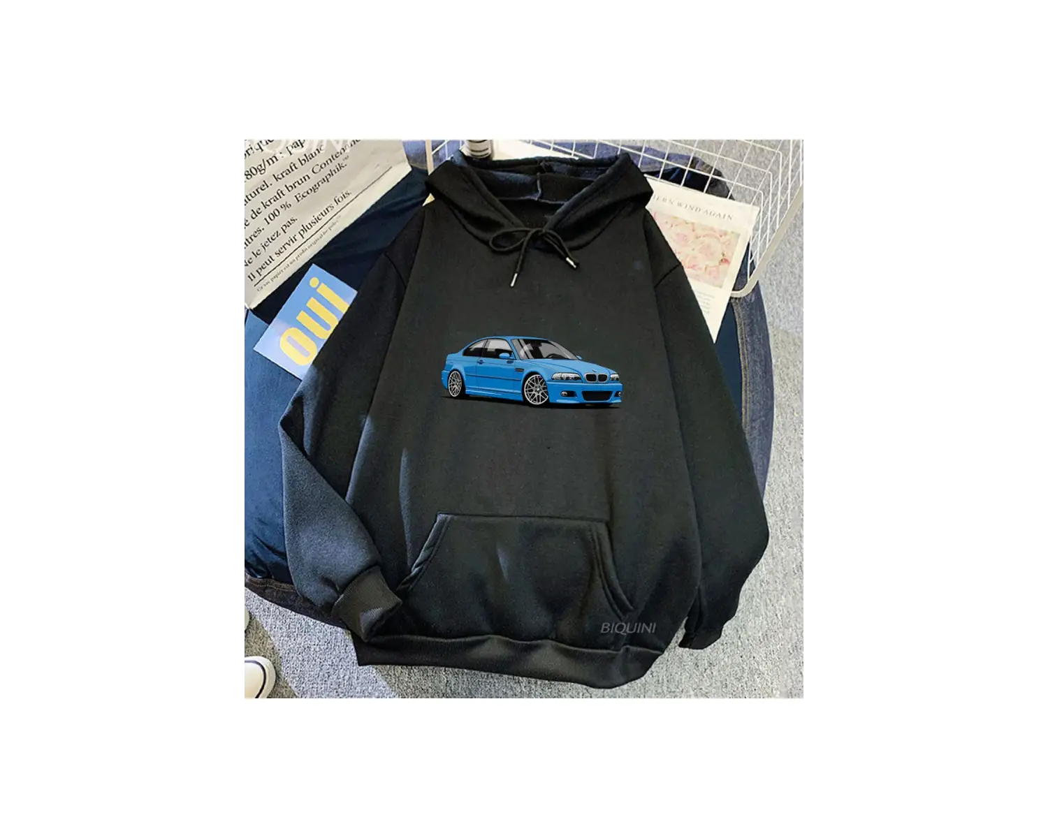 Beyaz Unisex 46 Araba Baskıi Yakışıklı Sokak Rahat Rahat Kapşonlu Sonbahar P