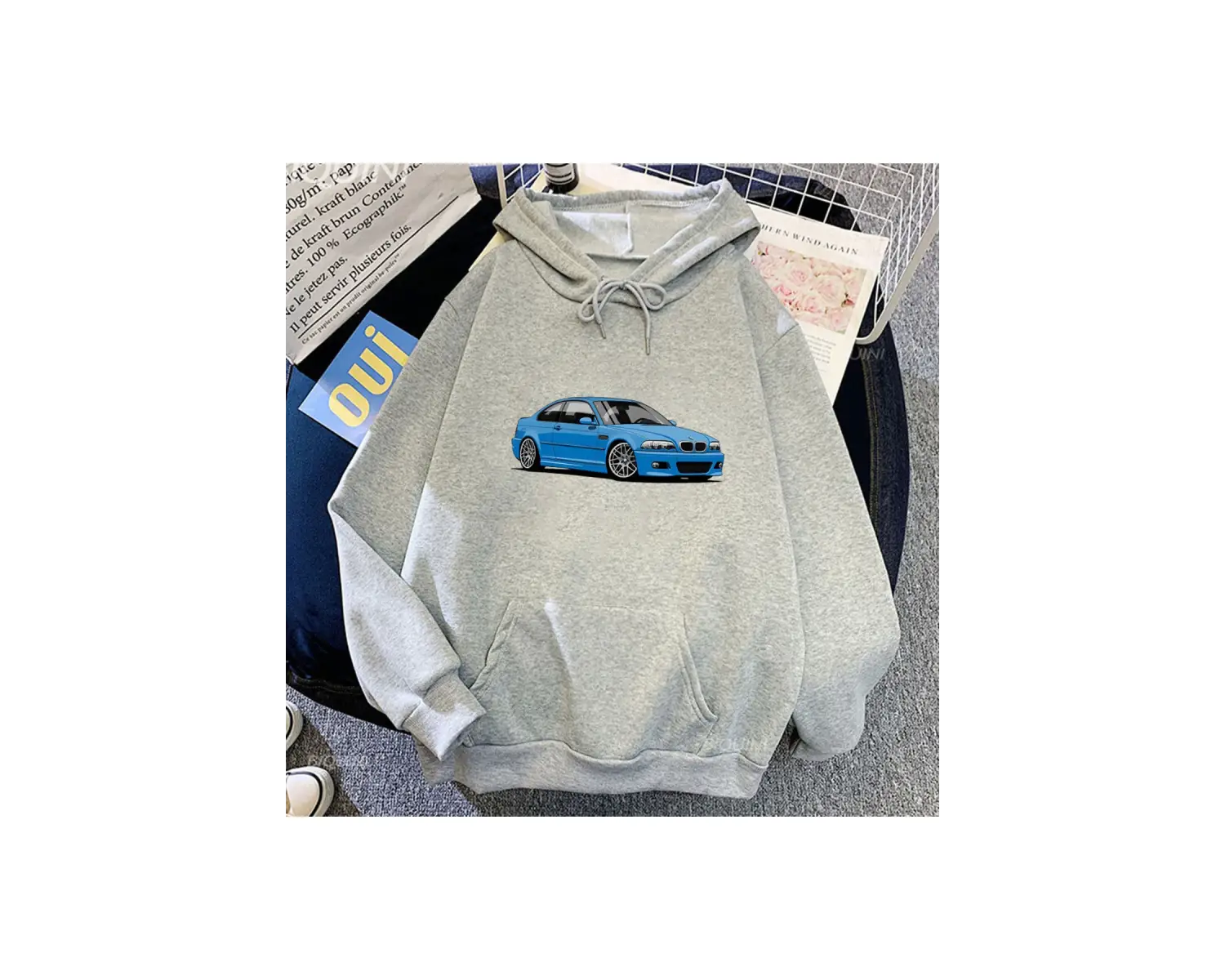 Beyaz Unisex 46 Araba Baskıi Yakışıklı Sokak Rahat Rahat Kapşonlu Sonbahar P