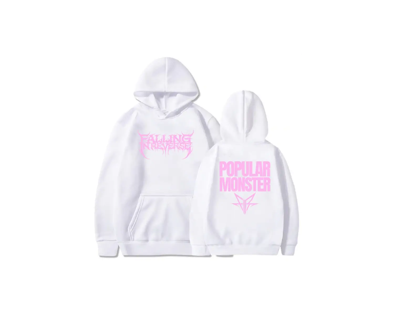 Beyaz Unisex Albüm Popüler Monstour Baskı Kapüşonlular Ters Rock Grubunda Düşen