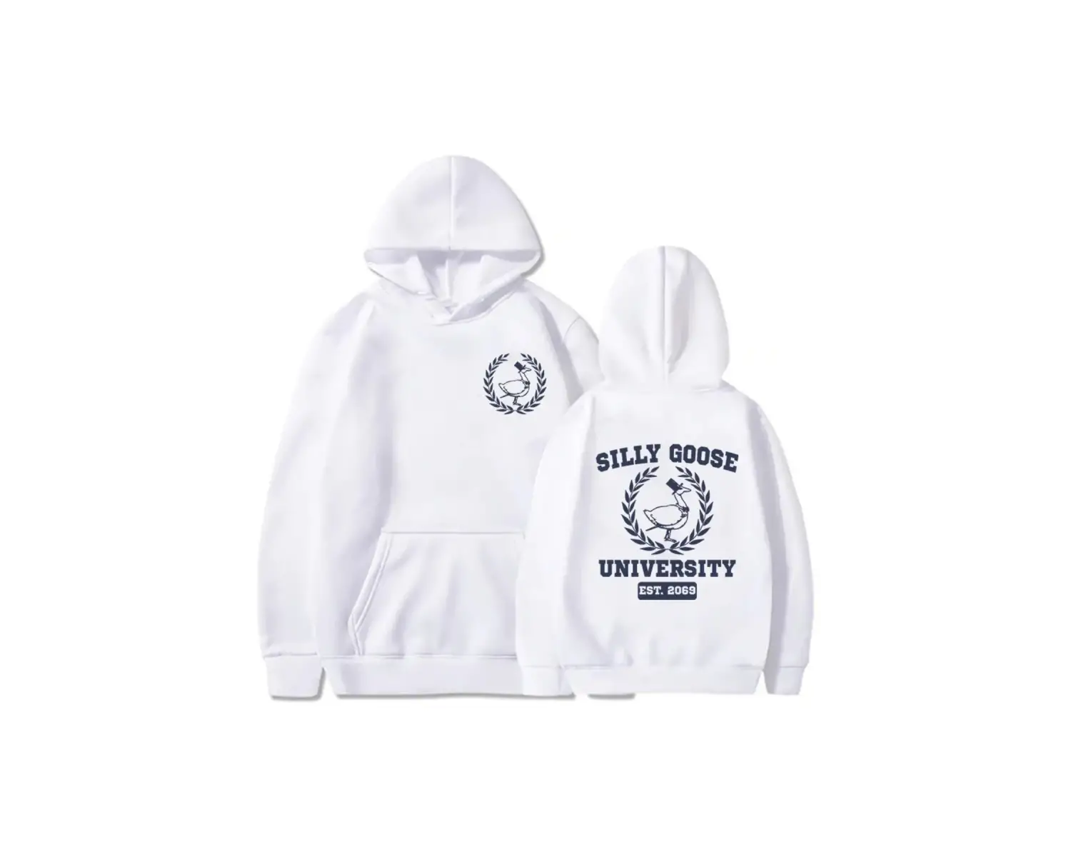 Beyaz Unisex Aptal Kaz Üniversitesi Grafik Kapüşonlular ErkekSonbahar Yaygın
