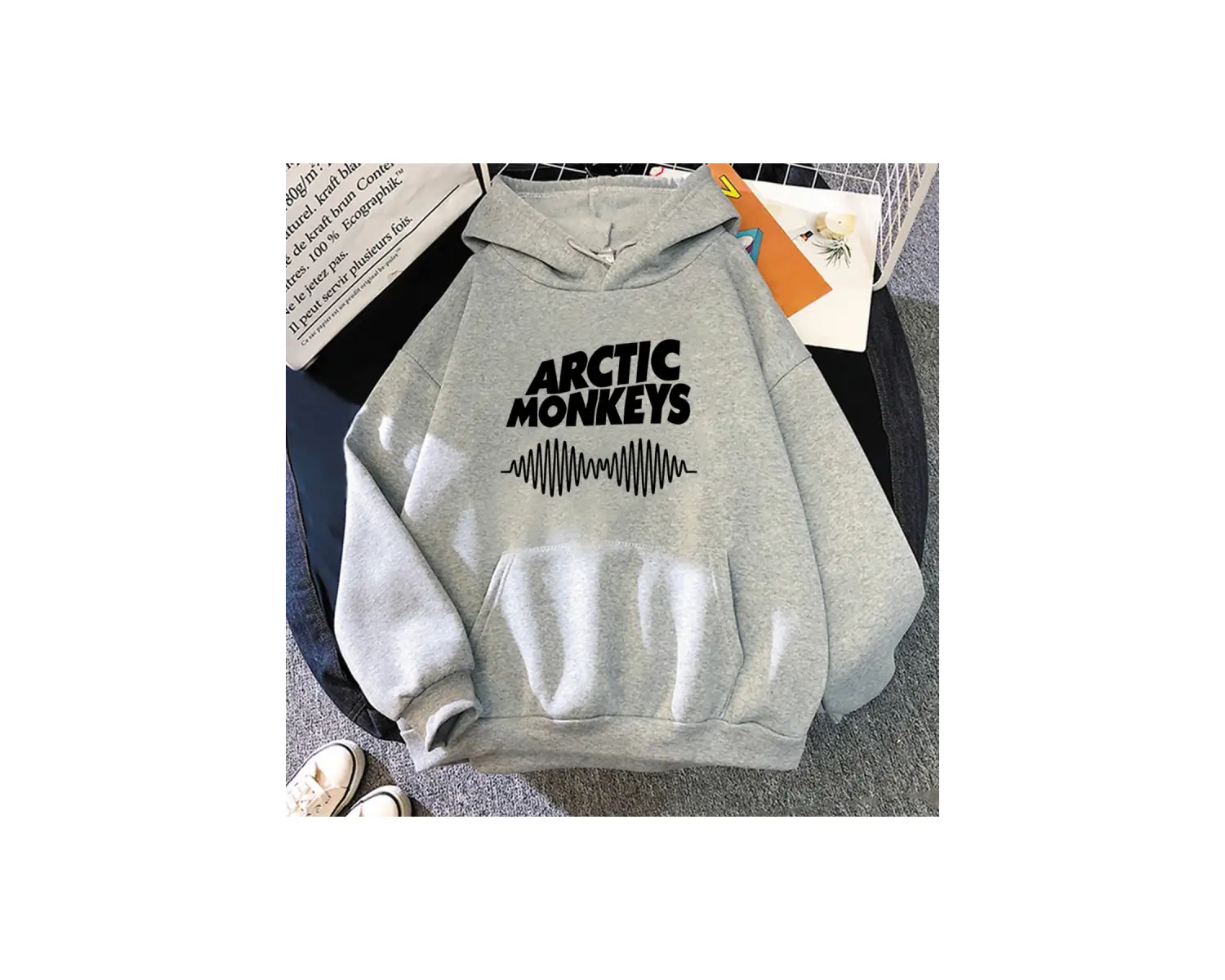 Beyaz Unisex ARCTIC MONKEYS ses dalga Hoodie müzik grubu hayranları giysi baskılıkla
