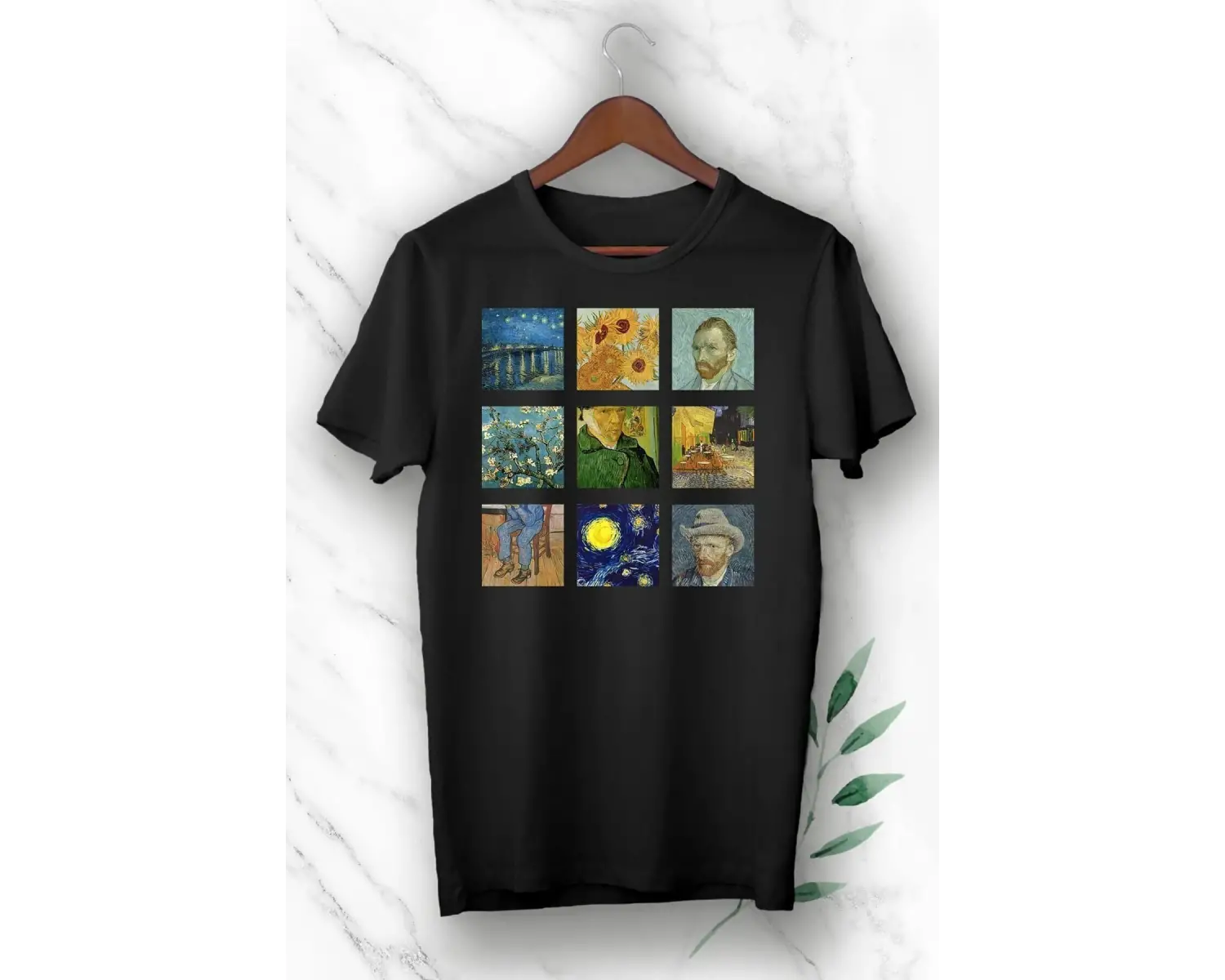 Beyaz Unisex Art Van Gogh Portre Kolaj Baskılı T-shırt