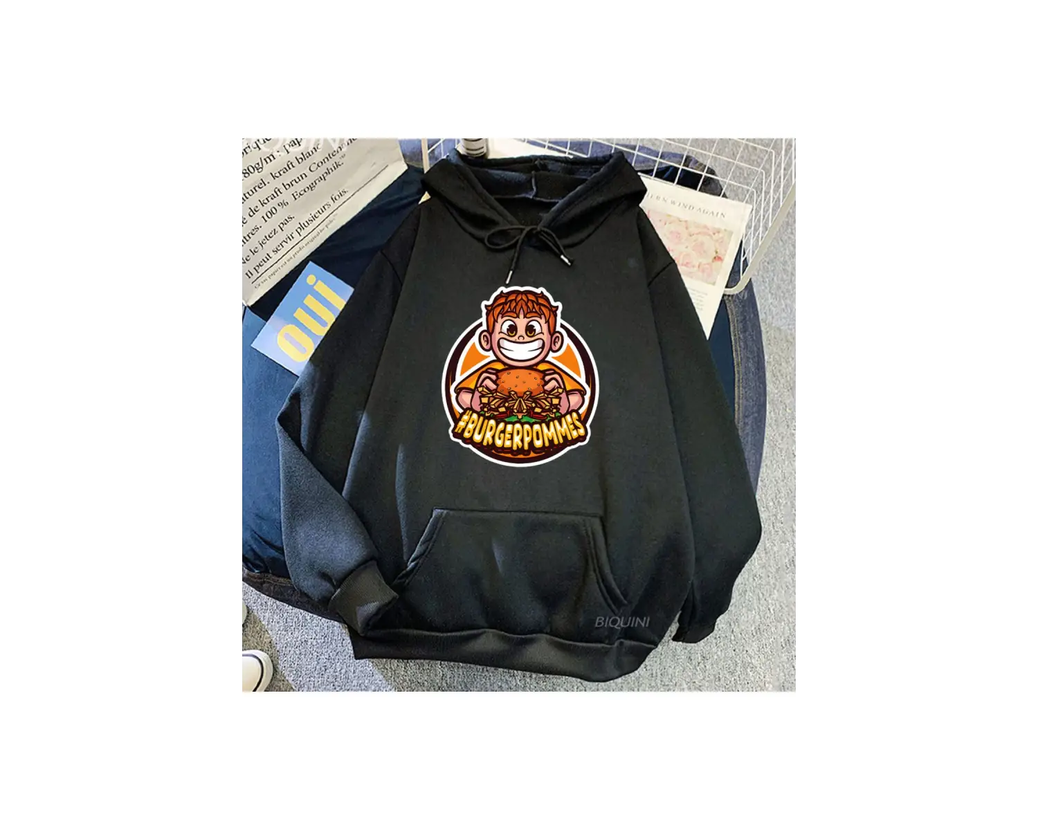 Beyaz Unisex Baskıi Burgerpommes Icrimax Kapüşonlular Moletom MasculinoekKadı