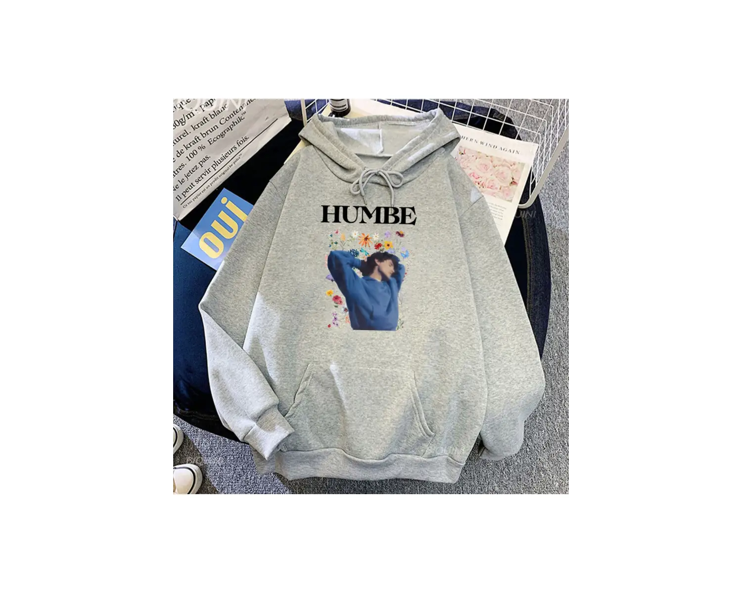 Beyaz Unisex Baskıi Humbe çiçekler grafik rahat Streetwear Moletom uzun