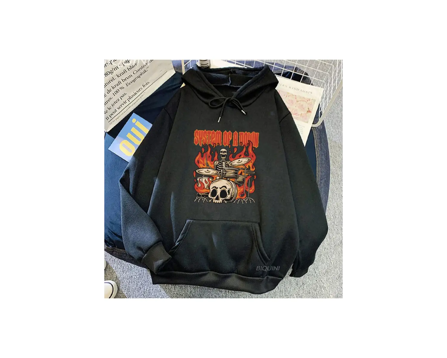 Beyaz Unisex Bir aşağı sweadown baskı sistemi ağır zihinsel bant sonbaharHoody rah