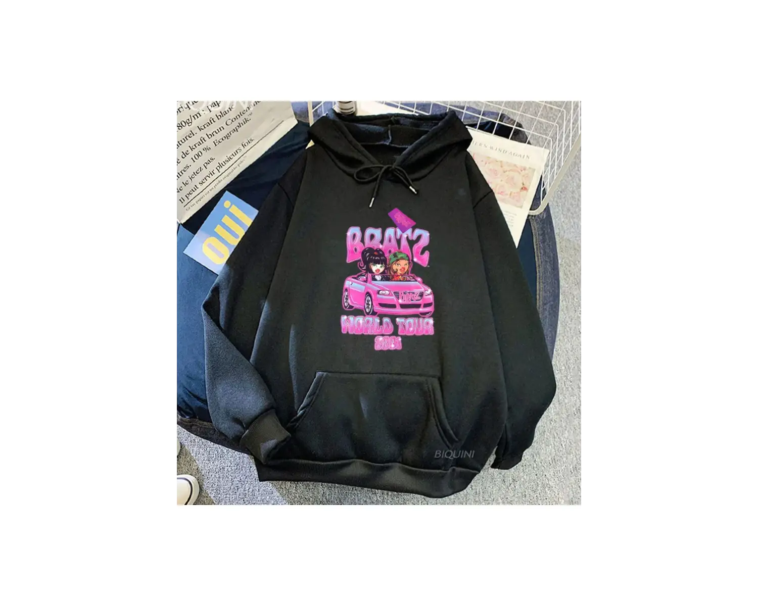 Beyaz Unisex Bratz karikatür streetwear Hoody erkekkomik Harajuku grafik kapşonlu so
