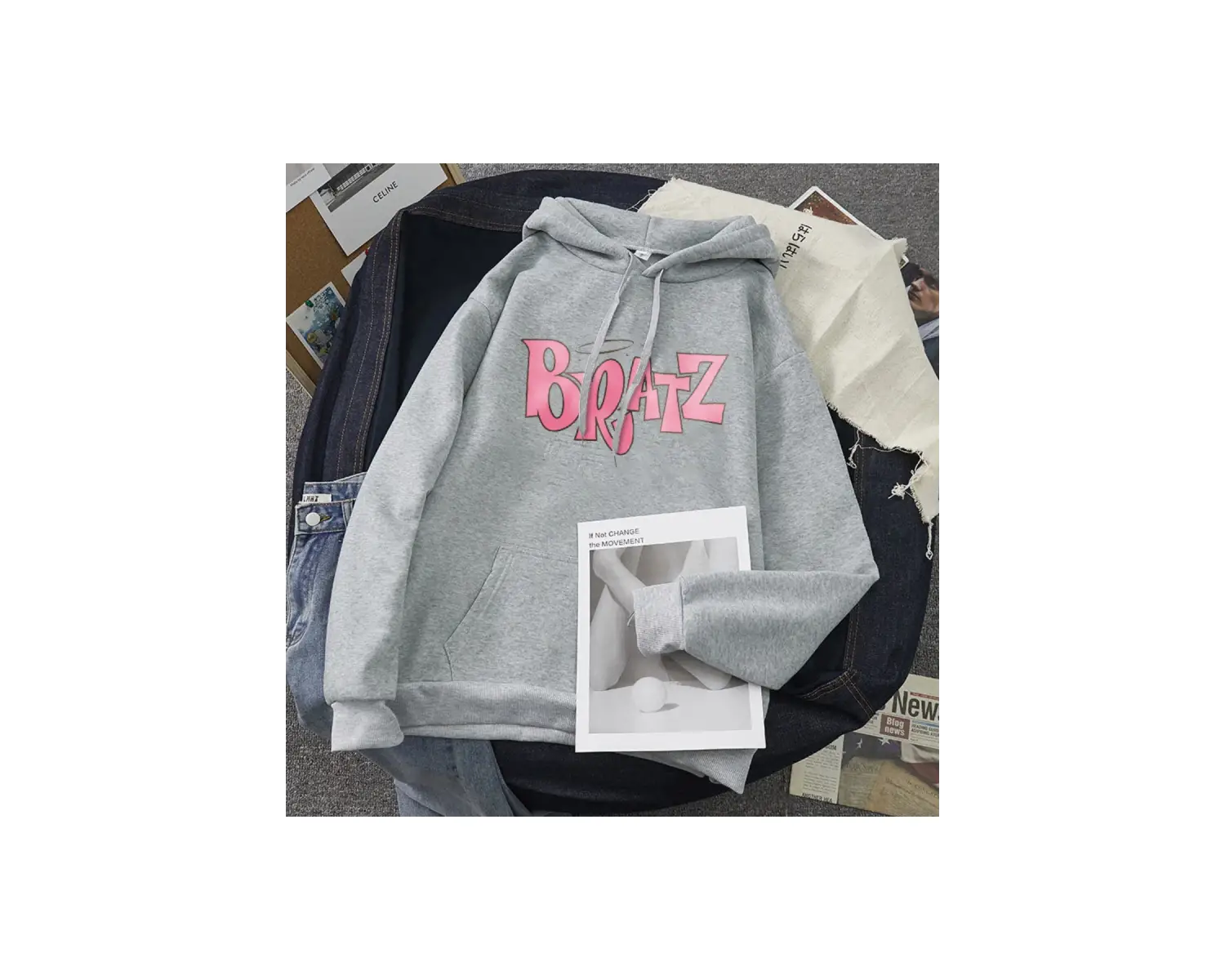 Beyaz Unisex Bratz mektup baskılı kapüşonlu sonbahar ve rahat öğr