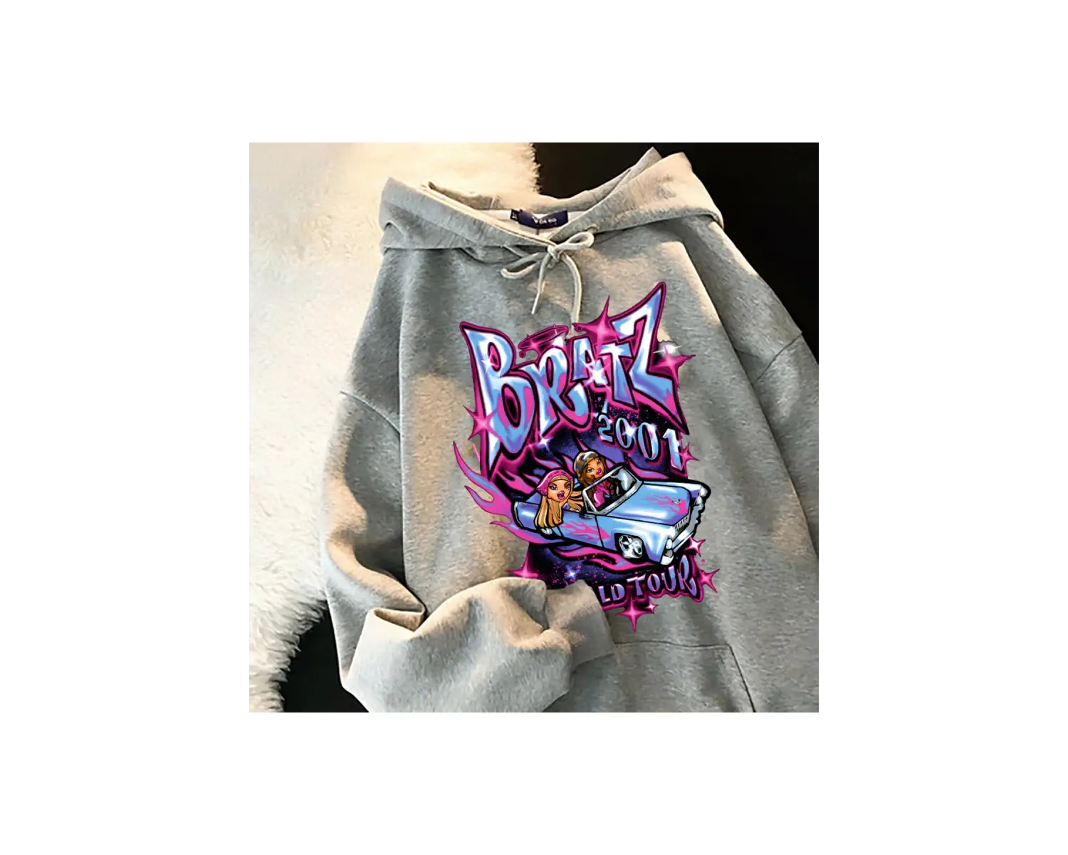 Beyaz Unisex Bratz Mektup Rahat Siyah Üstleri harajuku Moda Kapşonlu streetwear