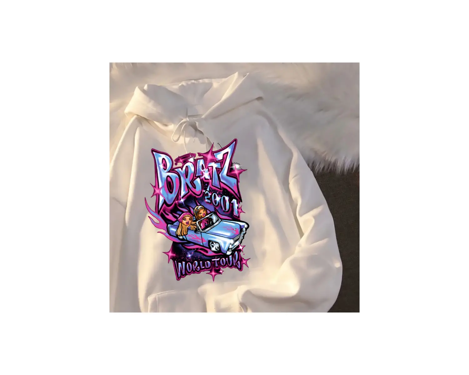 Beyaz Unisex Bratz Mektup Rahat Siyah Üstleri harajuku Moda Kapşonlu streetwear