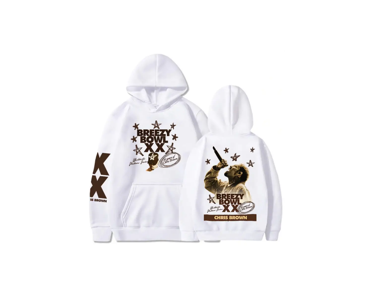 Beyaz Unisex BREEZY BOWL XX PREGAME HOODIE Chris Brown Baskı Kapşonlu