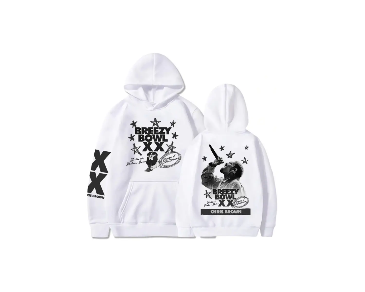 Beyaz Unisex BREEZY BOWL XX PREGAME HOODIE Chris Brown Baskı Kapşonlu