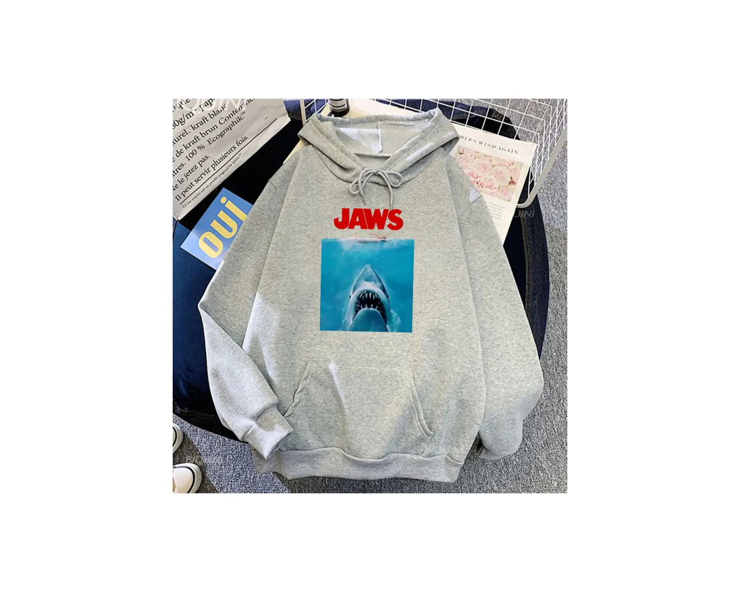 Beyaz Unisex Çeneler Thriller film kıyafetleri kapşonlu gra