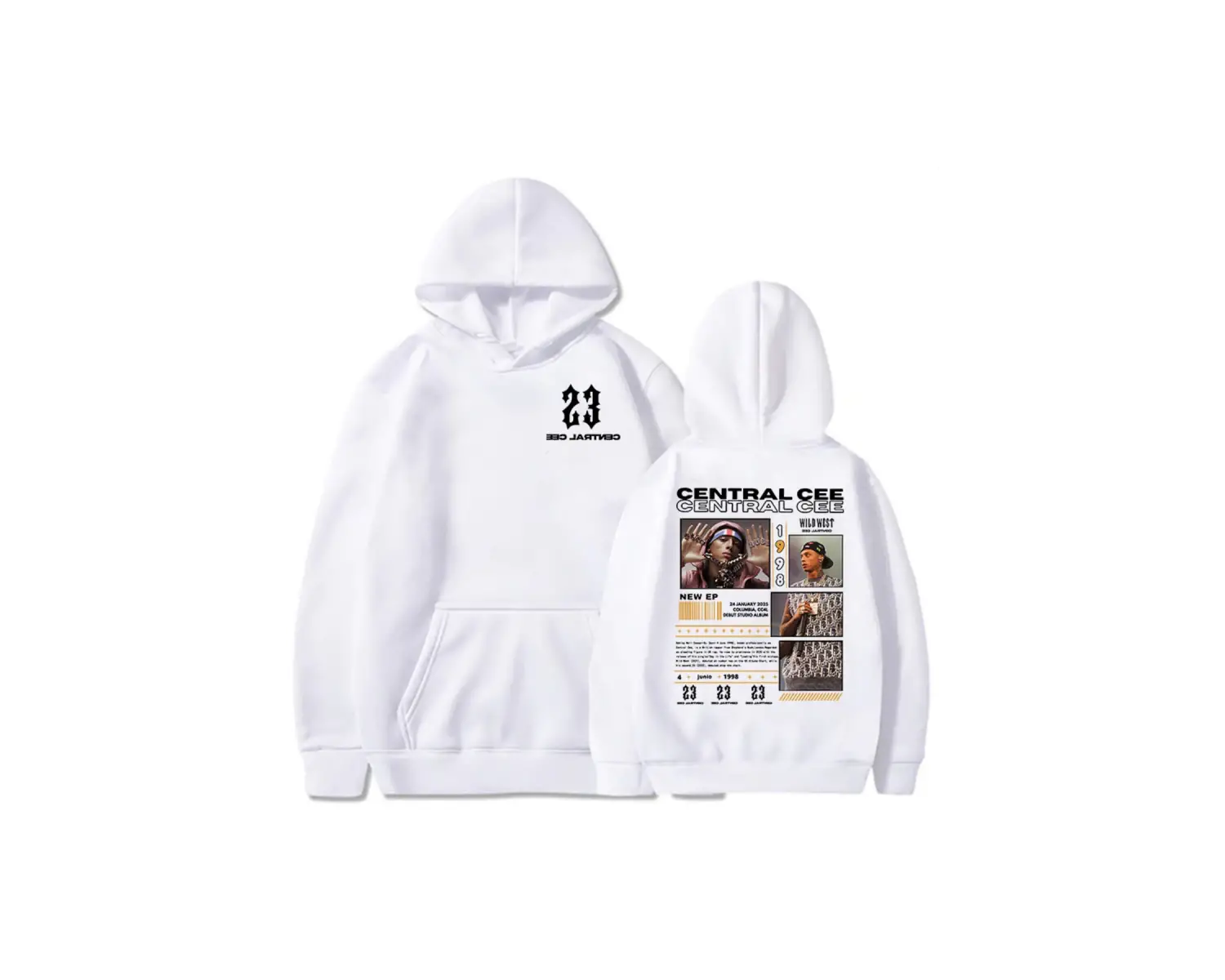 Beyaz Unisex Central Cee GREATNESST RUSH BEDEN Baskılı Kapüşonlular Kapşonlu Sokak Şı