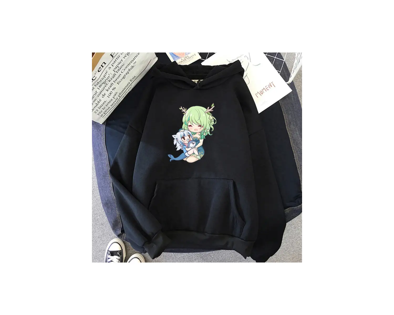 Beyaz Unisex Ceres Fauna Hololive kapşonlu Casual karikatür baskılı