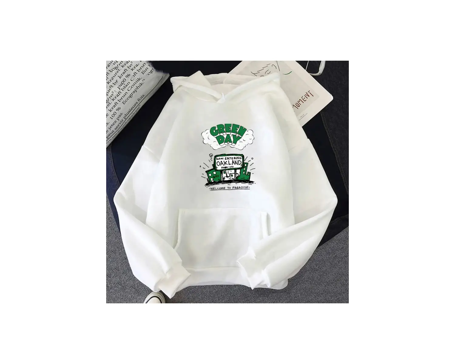 Beyaz Unisex G-yeşil gün müzik Rock Band boy Hoodie Harajuku Graffiti ağır zihin