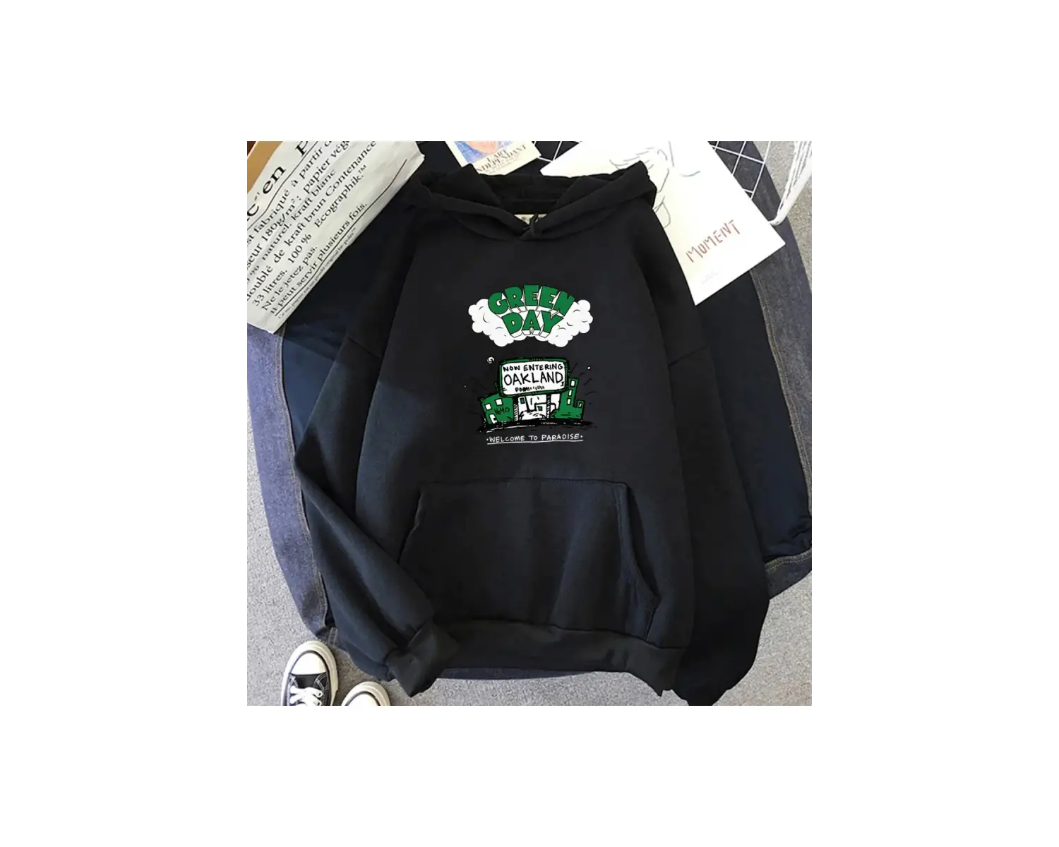 Beyaz Unisex G-yeşil gün müzik Rock Band boy Hoodie Harajuku Graffiti ağır zihin