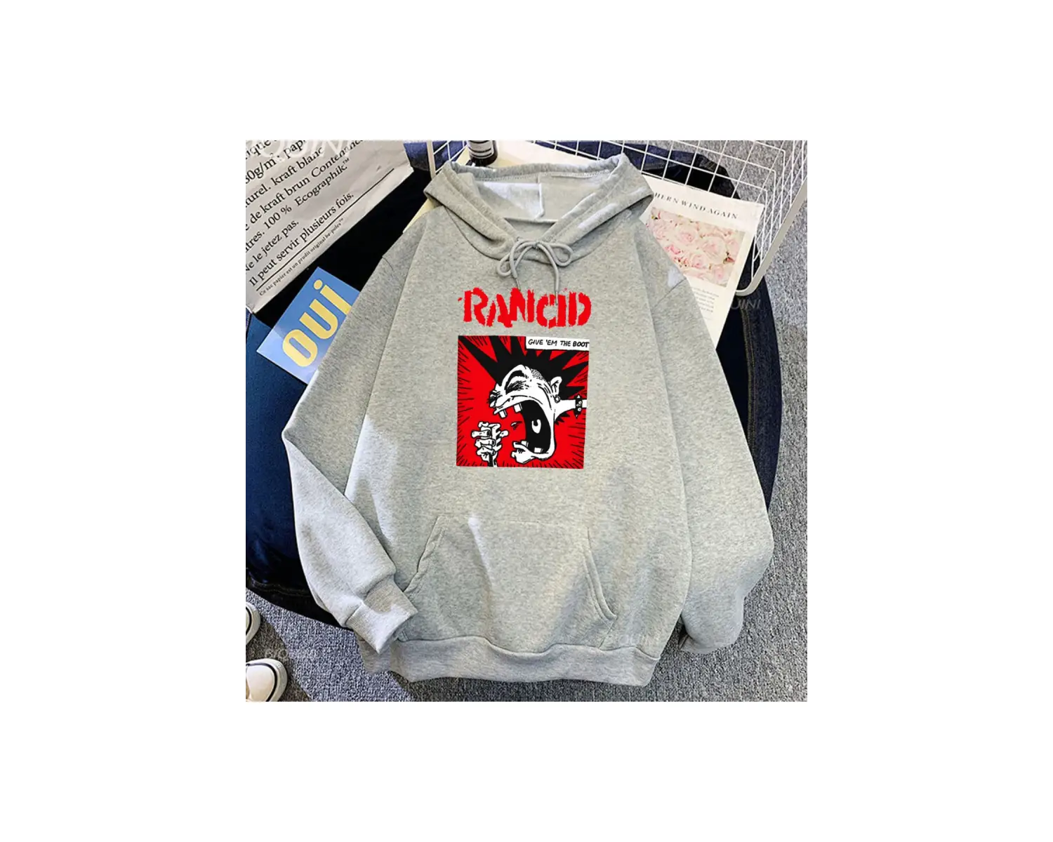 Beyaz Unisex Give em The Boot Rancid Fashion Rock Band Printing Sweatshirts for MenWomen Casual