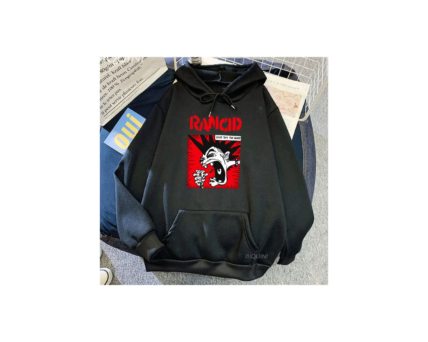 Beyaz Unisex Give em The Boot Rancid Fashion Rock Band Printing Sweatshirts for MenWomen Casual