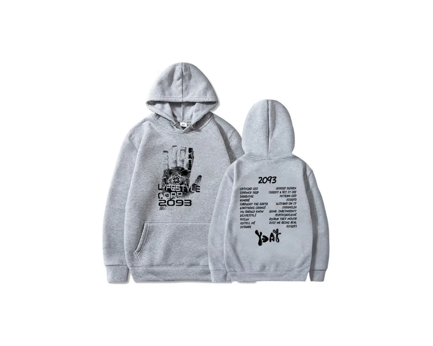 Beyaz Unisex giysi 2093 Yeat kalça HopMoletom kapşonlu Streetwear uzun k