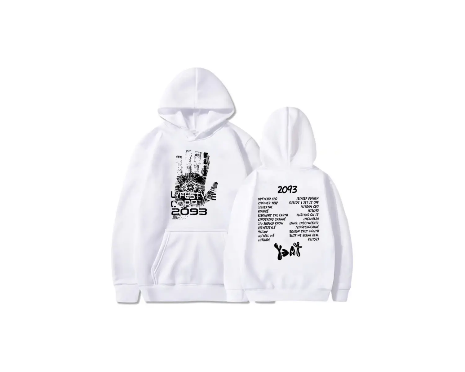 Beyaz Unisex giysi 2093 Yeat kalça HopMoletom kapşonlu Streetwear uzun k