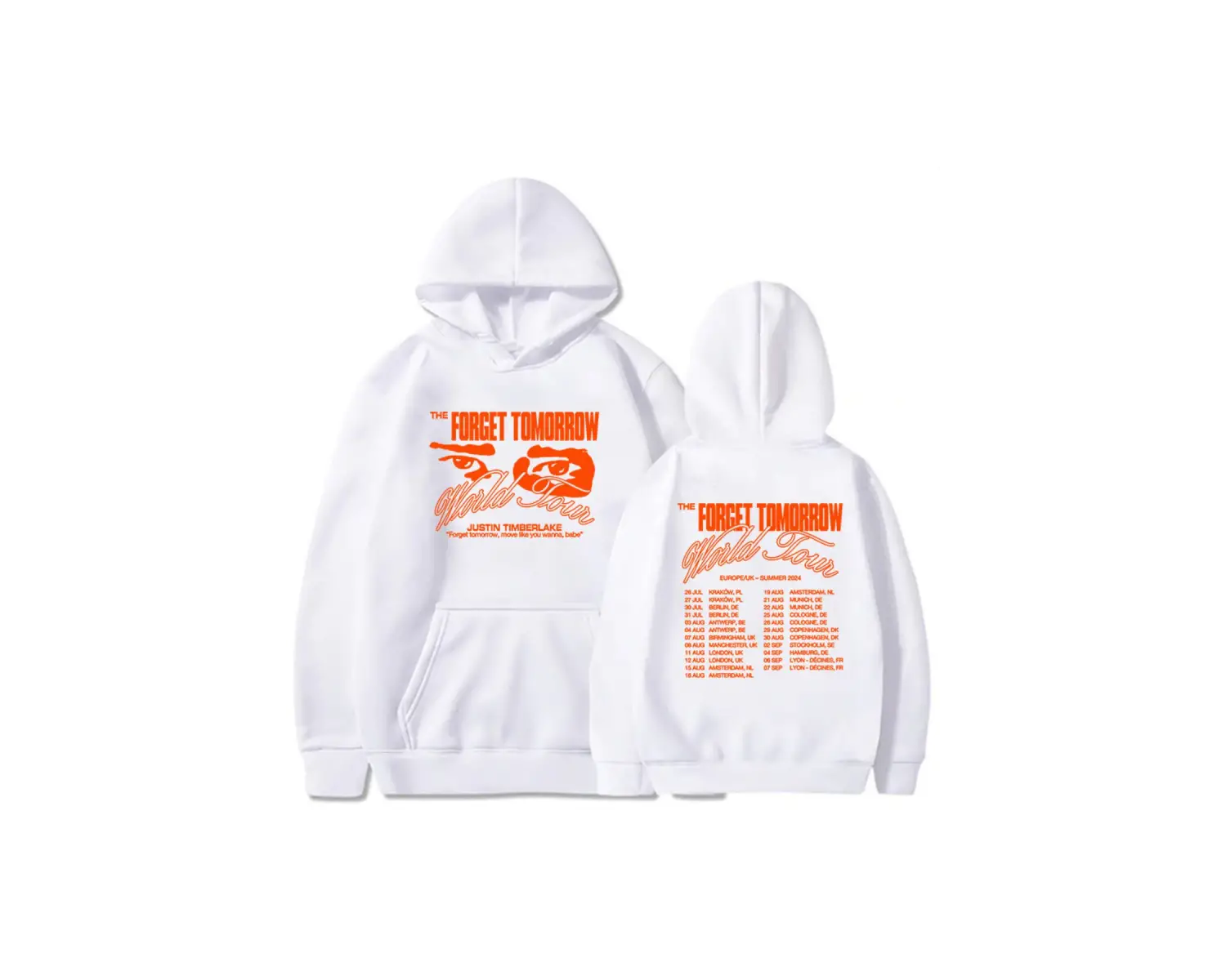 Beyaz Unisex Grafik giysi justin-timberlake yarın dünya turu Sudaderas Con Capucha kapşon