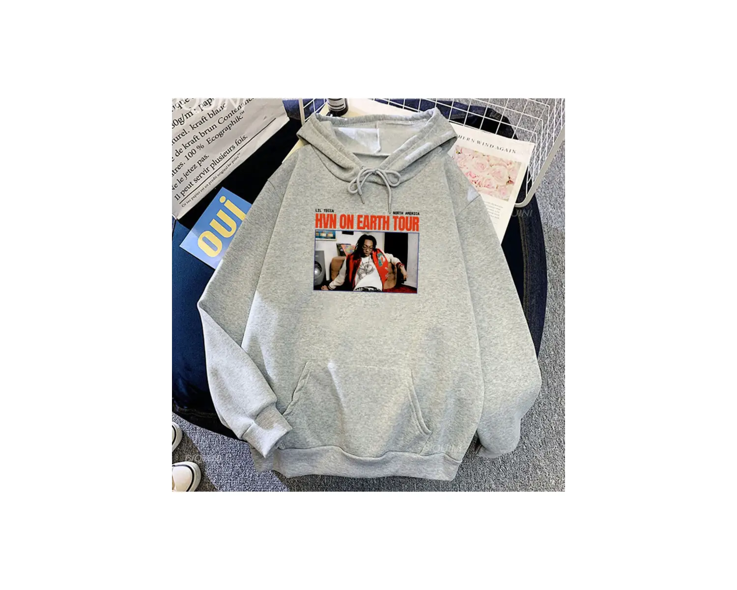 Beyaz Unisex Have on Earth Tour Lil Tecca Rapper Printing Sweatshirt Streetwear Hip Hop Graph