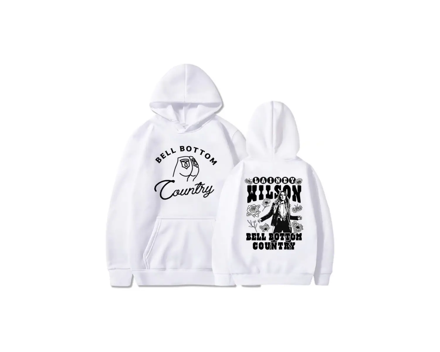 Beyaz Unisex için çan alt ülke Lainey Wilson şarkıcı grafik kapşonlu